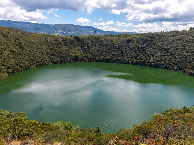 Guatavita volcanic lagoon, Cundinamarca, Colombia. It was the sacred lake and center of the rites of the Indians Muiscas (Chibcha). Source of the El Dorado legend. Guatavita volcanic lagoon, Cundinamarca, Colombia. It was the sacred lake and center of the rites of the Indians Muiscas (Chibcha). Source of the El Dorado legend.